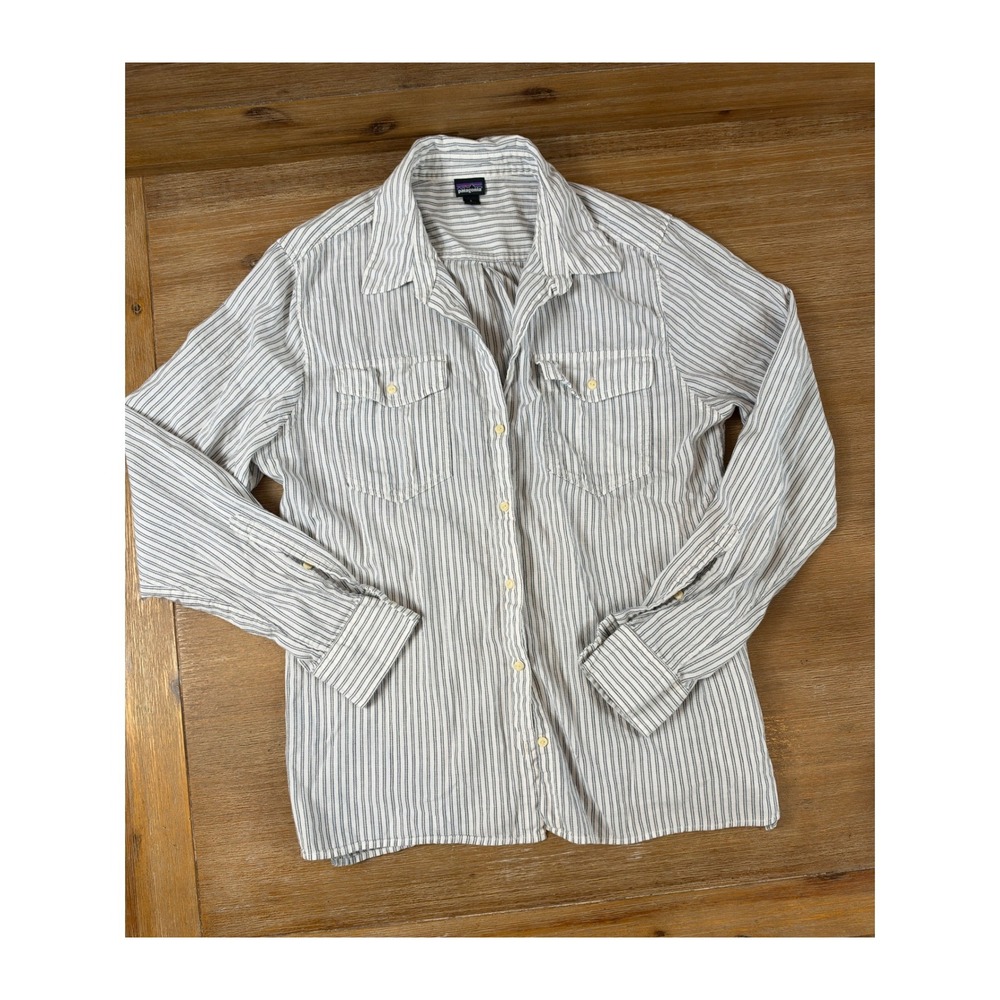 Patagonia Womens Organic Cotton Hemp Striped Button Down Shirt Large STY54295